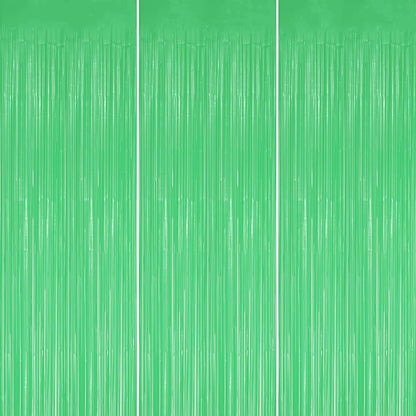 3 Pack Foil Fringe Backdrop - Pastel Light Green Shiny Tinsel Curtains for Party Decoration/Photo Booth Props - 3.3x8.2 FT Metallic Foil Backdrop for Birthday, Wedding, Graduation, Christmas