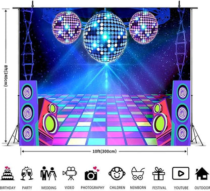 Dance Party Backdrop Retro 80s 90s Theme Stage Dance Ball Music Birthday Party Decoration DJ Photography Background 10 x 8 ft for Baby Shower Picture Photo Shoot Polyester Fabric