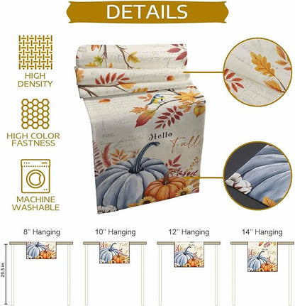 Thanksgiving Fall Cotton Linen Table Runner for Dining Kitchen, Blue Pumpkins Rustic Wedding Outdoor Party Autumn Tablerunners Decoration, Leaves Dresser Scarf Coffee Tablecloth Runners 13x108 Inches