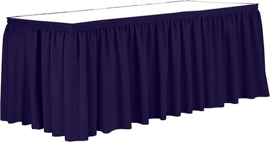 Ultimate Textile Pleat Polyester Fabric Table Skirt - Machine Washable Flame Resistant with Clips for Events, Weddings & Trade Shows, Cut & Sewn in Paterson, NJ - Purple, 21' Shirred Pleat