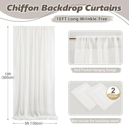10ft x 10ft Cream White Backdrop Curtains, Wrinkle-Free Sheer Chiffon Fabric Photo Backdrop Drapes for Wedding Arch Party Ceremony Stage Photography Decorations
