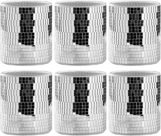 WDHODEC 6 Pcs Disco Vases Bulk Silver Mirror Disco Ball Flower Vase Glass Candle Holder for Wedding Table Centerpieces Decoration 4"