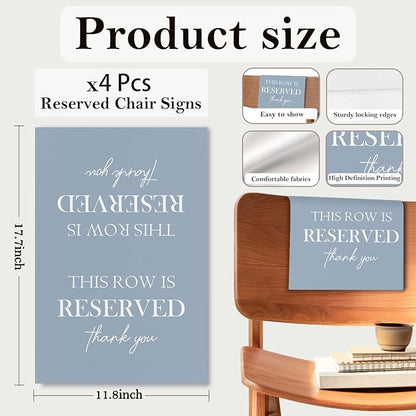 Reserved Seating Chair Signs, This Row Is Reserved Pew Cloths Seating Placeholder for Church Pews, Dusty Blue Wedding Decorations for Reception Parties Event (Dusty Blue, 4 PCS)