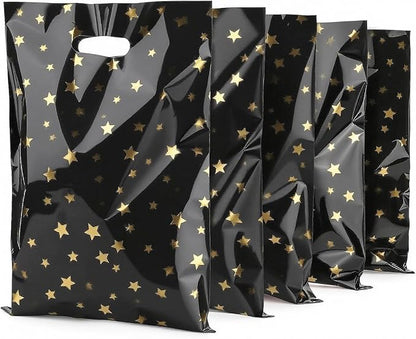 CC Wonderland 6 * 9inch Party Favor Bags 30PCS, Black Gold Star Pattern with Handle,Goodie Treat Loot Bags for Kids Children Birthday, Baby Shower, Easter Holiday Party Gift Wrap Decoration