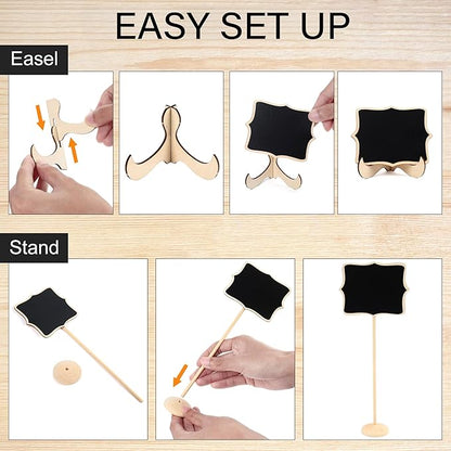 LotFancy 20 Pack Mini Chalkboard Signs with Support Easels and 10 Extra Stickers, Food Labels for Party Buffet Table, Weddings, Table Numbers, Message Board and Event Decorations
