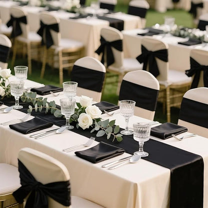 SHEJIZE 2 Pack Black Satin Table Runner 12x108 Inches Long, Bright Silky Smooth Satin Table Runner Table Decor for Wedding Banquet Christmas Prom Event Birthday Party