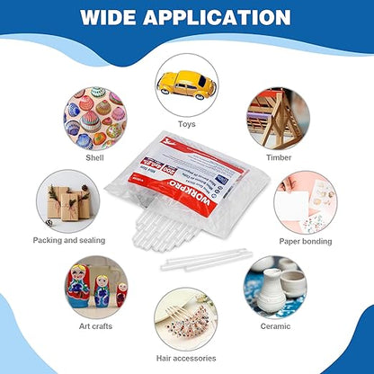 WORKPRO Hot Glue Sticks, Compatible with Most Glue Guns, Multipurpose for DIY Art Craft General Repairs, Home Decoration and Gluing Projects (0.27"x4" 200PCS)