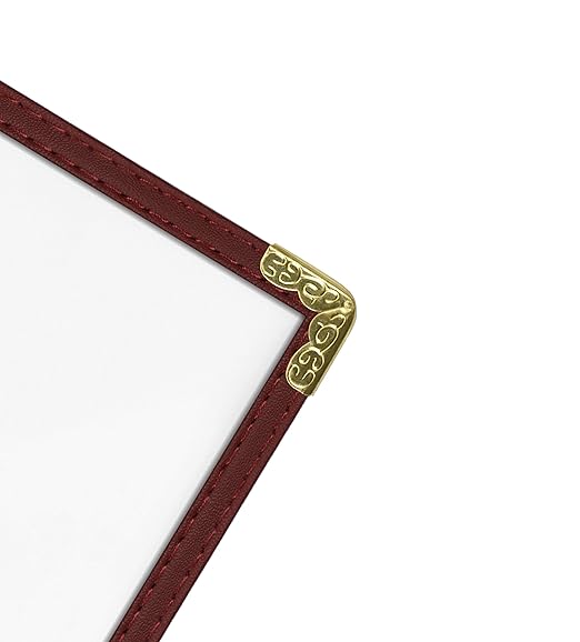 Goodsmart Restaurant Menu Covers - 25 Pack Burgundy 8.5" x 11", 2-Page/4-View, Side-Loading Vinyl Menu Holders, Clear Sleeves, Double-Stitched Edge, Leather-Style Café Menu Covers with Gold Corners