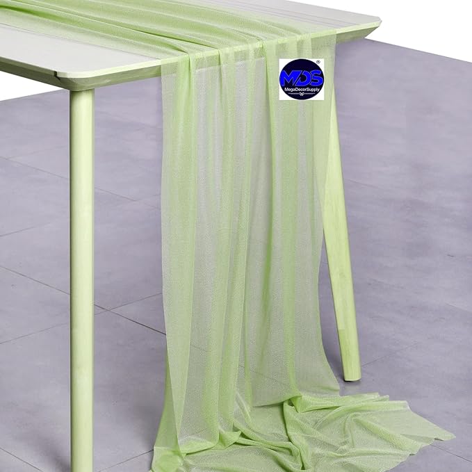 MDS Halloween Chiffon Table Runner - 15 Pack, 29 x 120 Inches, 10ft Each - Sheer Spooky Table Runners for Haunted House Parties, Trick-or-Treat Tables, Witchy Décor, Wedding & Events - Sage Green