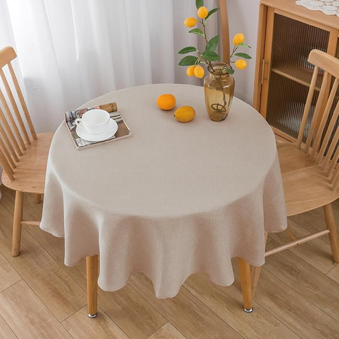 NLMUVW Round Linen Tablecloth 36 Inch, Oatmeal Small Table Cloth Rustic Water Resistant Farmhouse Table Cover for Kitchen Dining Party Coffee