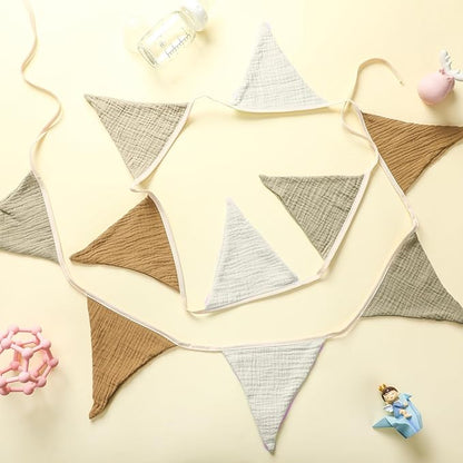 Oudain 15.5 ft Pennant Banner Flags, 2 Pcs Nursery Garland Triangle Bunting Flag Baby Banner for Nursery Decor Baby Birthday Boho Wedding Shower Party Event, Each 7.75 ft(Simple Color)