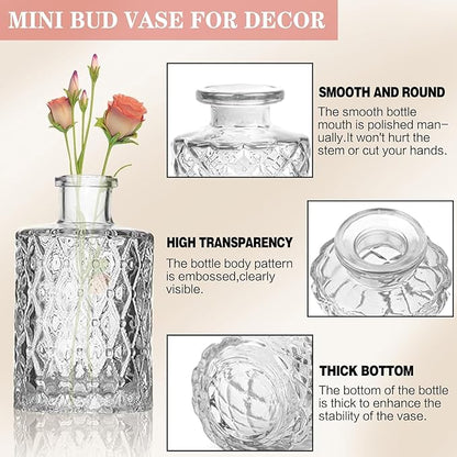 12pcs Mini Bud Vases As Wedding Centerpieces for Tables,Clear Bud Vases for Flowers,Small Flower Vases Suitable for Birthday Party,Anniversary,Wedding Reception,Baby Shower (Clear)