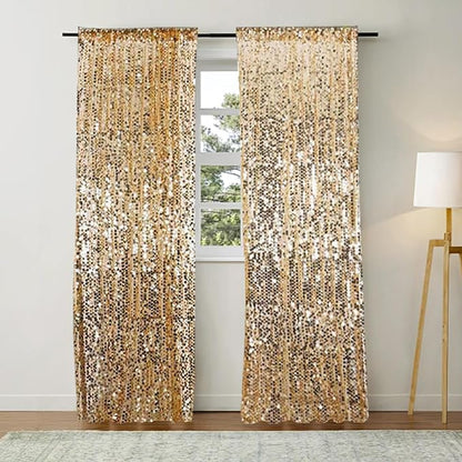 Gold Big Payatte Sequin 18MM Sequin Backdrop Drapes Curtains Panels,Fashion 9FTx9FT Backdrop for Thanksgiving Christmas Home Party Decoration Supplies