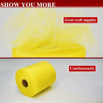 Yellow Tulle Fabric Rolls 6 Inch by 200 Yards (600 feet) Fabric Spool Tulle Ribbon for DIY Yellow Tutu Bow Baby Shower Birthday Party Wedding Decorations Craft Supplies