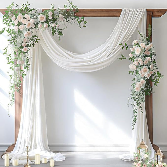 Socomi Ivory White Wedding Arch Draping Fabric 29" x 20Ft 4 Panels Sheer Outdoor Curtain Drapes Extra Long for Bridal Baby Shower Ceremony Birthday Party Decor