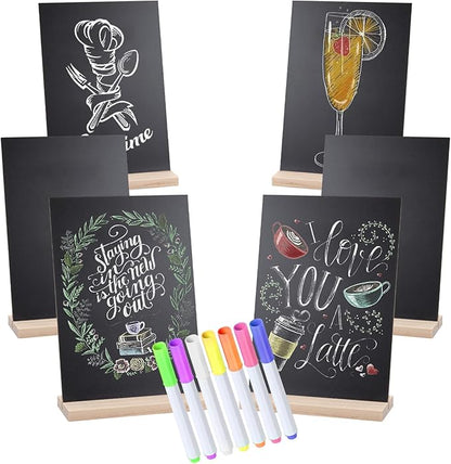 Small Chalkboard Signs, Double Side 6 x 9 Inch Wooden Tabletop Chalkboard Sign with Base Stands - Set of 6, Decorative Mini Table Signs Message Chalk Board Sign for Kitchen Wedding Bar and Restaurant