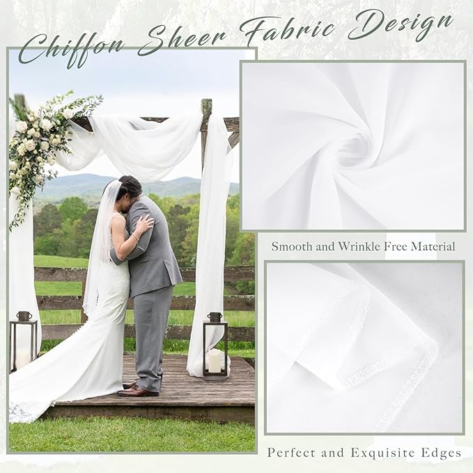 Wedding Arch Draping Fabric 8 Panels 20Ft Length x 28" Width White Arch Drapes Chiffon Fabric Sheer Curtains Backdrop for Party Bridal Decorations Wedding Ceremony Ceiling Stage Reception Decor