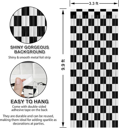 Crosize 2 Pack 3.3 x 9.9 ft Black & White Foil Fringe Curtains Party Decorations, Black & White Tinsel Curtain Backdrop for Parties, Door Streamers, Glitter Streamer Backdrop for Birthday Decoration