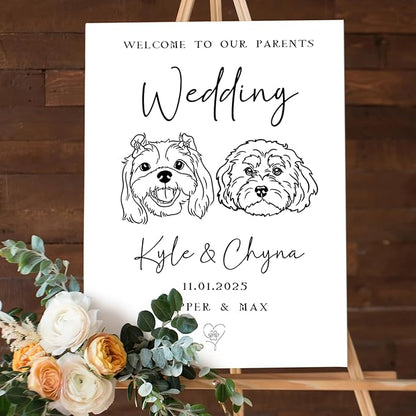 Personalized Pet Wedding Welcome Sign Using Pet Photo, Custom Dog Cat Welcome To Our Wedding Signage Drawing, Custom Gifts for Weddings, Christmas, Engagement Party, Anniversary,