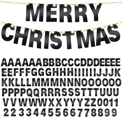 TaoBary 112 Pcs DIY Letter Kit Glitter Customizable Banner Letters Include 107 Letters and Numbers 3 Rope and 2 Needles for Birthday Halloween Christmas Wedding Valentine Party Decor(Bright Black)