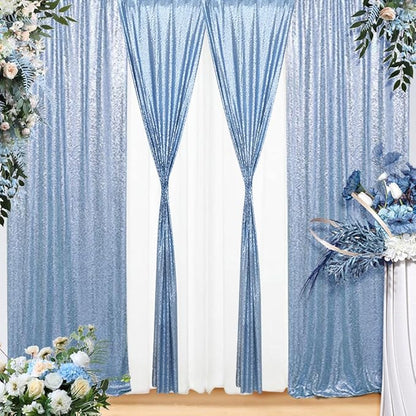 Eternal Beauty Sequin Backdrop Curtains, 2x8 Ft-2 Panels Baby Blue Back Drop for Shimmer Photography Party Wedding Birthday Decor