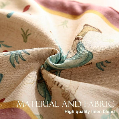 patdrea Designer Idyll Linen Extra Long Table Runner,Vintage Beige Farmhouse with Ancient Figure and Fruit Trees Pattern Table Mat, Decoration for Kitchen Dining Banquet Christmas ,12"*102"