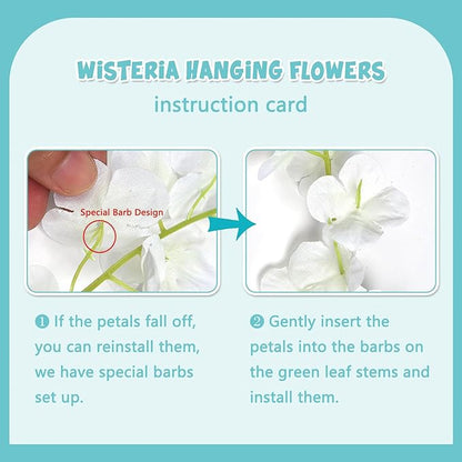 24 Pack Teal Wisteria Hanging Flowers Garland, 3.77 Feet Artificial Flower Vines, Fake Wisteria, Artificial Vines Hanging Garland for Backdrop Outdoor Yard Garden Decor