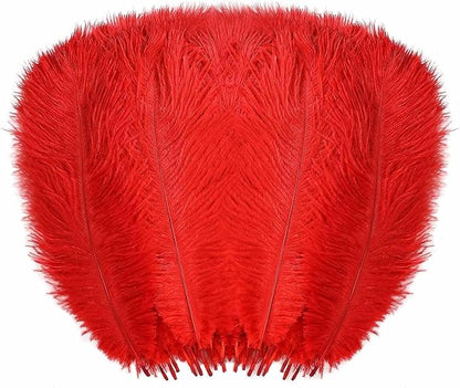 YAKRUNA 30PCS Red Ostrich Feathers Bulk 12-14 Inches for Centerpieces for Wedding Birthday Gatsby Party, Decorative Plumes for Vase & Table & Christmas Tree Decor (30-35cm, Red)