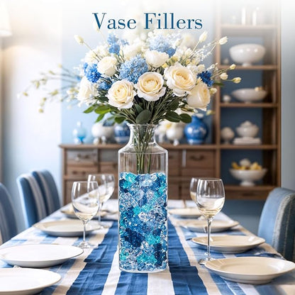 DomeStar 150PCS Fake Ice, Acrylic Blue Gems, Vase Fillers Fish Tank Rocks Aquarium Tank Decor Table Scatter Decoration