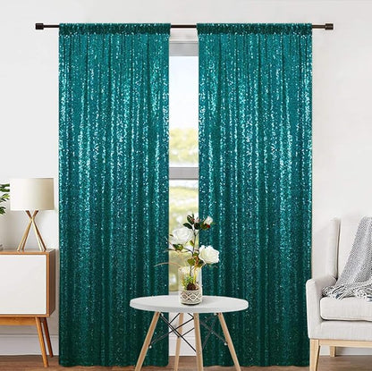 Eternal Beauty Sequin Backdrop Curtains, 2x8 Ft-2 Panels Teal Back Drop for Shimmer Photography Party Wedding Birthday Decor