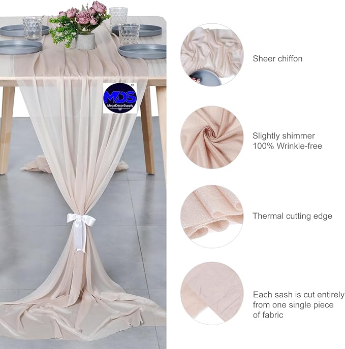 MDS Halloween Chiffon Table Runner - 5 Pack, 29 x 170 Inches, 14ft Each - Sheer Spooky Table Runners for Haunted House Parties, Trick-or-Treat Tables, Witchy Décor, Wedding & Events - Nude