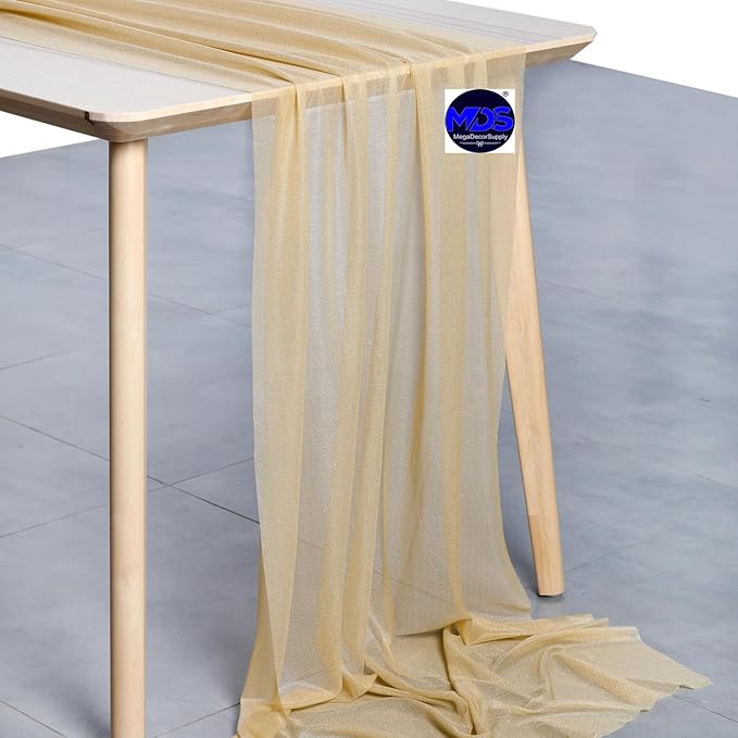 MDS Halloween Chiffon Table Runner - 5 Pack, 29 x 170 Inches, 14ft Each - Sheer Spooky Table Runners for Haunted House Parties, Trick-or-Treat Tables, Witchy Décor, Wedding & Events - Champagne Gold