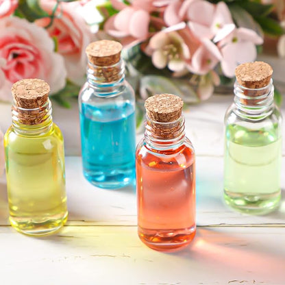Sabary 100 Pack 1oz Plastic Potion Bottles with Cork Stoppers Mini Sand Art Bottles Tiny Cork Vial Small Jar with Funnel for Art DIY Craft, Essential Oil, Message, Wedding Party Favor