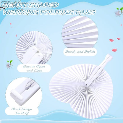 Unittype 150 Packs Wedding Paper Fans Heart Shaped Folding Handheld Fans for Wedding Decorate Guests Favor Anniversary Birthday Party Supplies Home Decor(White)