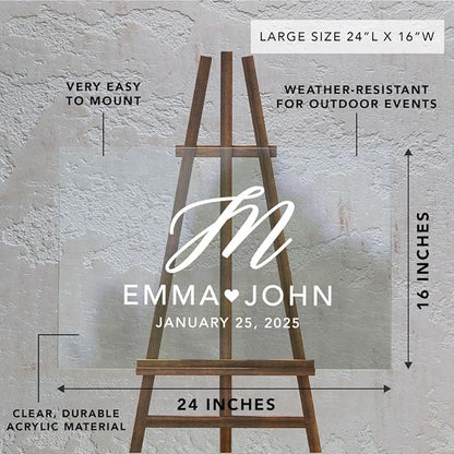 Andaz Press Custom Large Wedding Acrylic Sign, 16 x 24 Inches, Monogram Script, Personalized Sign, Welcome Sign For Modern Wedding Theme