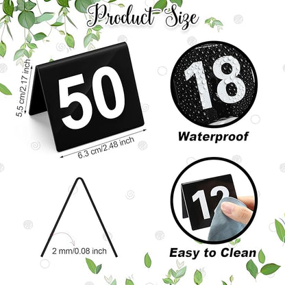 Tuanse Table Numbers 1-50 Acrylic Double Side Numbered Table Tents Restaurant Wedding Number Cards Signs for Banquets Party Wedding Reception(Black)