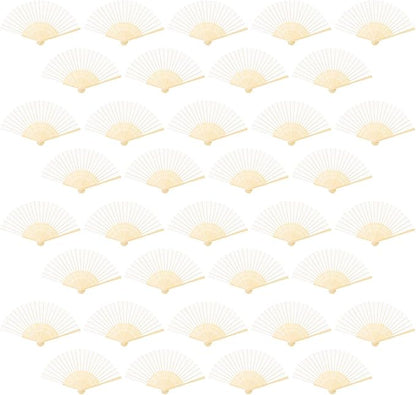 URATOT 36 Pieces White Folding Fans Silk Bamboo Folding Fans Handheld Fans for Wedding, Party Decoration