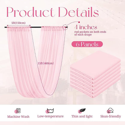 6 Panels Pink Ceiling Drapes for Wedding, 5ftx15ft Ceiling Drapes Cheesecloth Sheer Fabric Curtain Wedding Arch Draping Fabric Romantic Ceilings Decorations for Weddings Party Ceremony Stage
