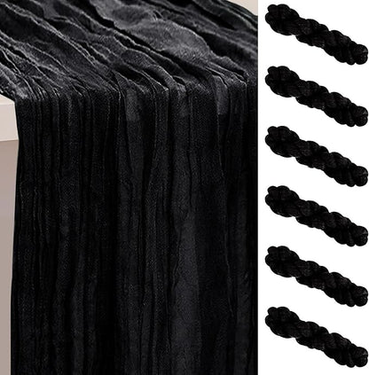 6 Pack Black Cheesecloth Table Runner 35x120 Inch 10Ft Rustic Gauze Cheese Cloth Thanksgiving Table Runner Sheer Cheesecloth Table Runners for Wedding Party Bridal Shower Decoration