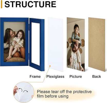 decorUhome Double 8x10 Picture Frame Vertical, Engineered Wood Bifold Photo Frame with Plexiglass for Tabletop Display, 8x10, Royal Blue