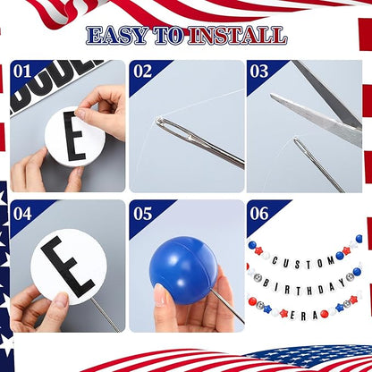 Giant Friendship Bracelet Garland Kit, DIY Birthday Banner with Letters Ball Jumbo Customizable Friendship Bracelet Decor for Halloween Christmas Wedding Party(White, Red, Blue)
