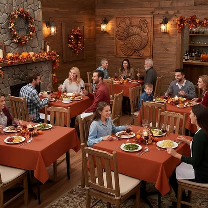sancua Thanksgiving Square Tablecloths 70x70 Inch Rust, 2 Pack Fabric Fall Table Cloth for Square or Round Tables, Burnt Orange Washable Polyester Table Cover for Dinner, Holiday Party, Display Tables