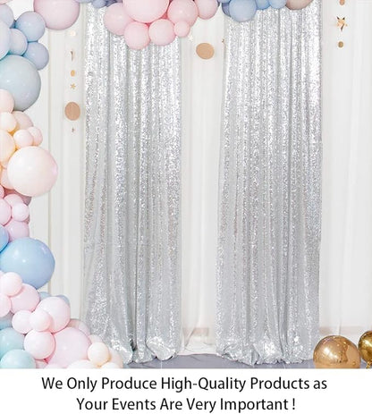 ShinyBeauty Sparkle Backdrop Curtain Silver 2 Panels Set Sequin Photo Backdrop 2FTx8FT Sequin Backdrop Curtain Pack of 2-1220S
