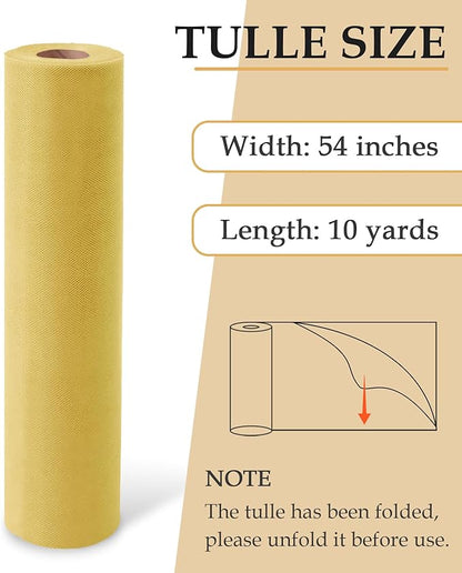 Tulle Fabric Roll, 54" x 10 Yards (30FT) Tulle for Wedding Decorations Tutu Party Backdrop Baby Shower Table Skirts Christmas Gift Wrapping (Antique Gold)