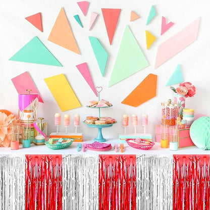 3 Pack Red and Silver Foil Fringe Table Skirts Metallic Tinsel Streamers Garland Banner Backdrop for Table Decor, Parade Float, Birthday, Wedding, Halloween, Christmas Party Decorations(29x108 In)
