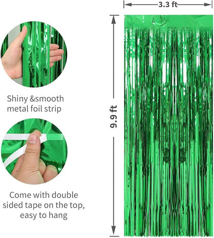 Crosize 2 Pack 3.3 x 9.9 ft Green Foil Fringe Backdrop Curtain, Streamer Backdrop Curtains, Streamers Birthday Party Decorations, Tinsel Curtain for Parties, Galentines Decor, Preppy, Photo Booth