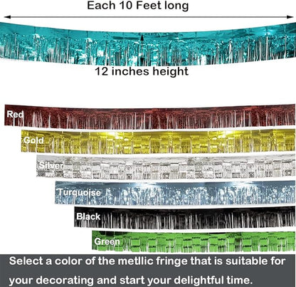 4 Pack Total 40 Feet Foil Fringe Garland Light Blue Metallic Wall Hanging Drapes Tassel Skirting Teal Tinsel Streamers for Parade Float Trailer Mardi Gras Party Birthday Wedding (Turquoise)