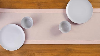 Solino Home Pink Table Runner 36 Inches - Cotton Linen Hemstitch Coffee Table Runner 14 x 36 Inch Ideal for Dresser Tables - Fall, Autumn, Halloween, Thanksgiving, Christmas
