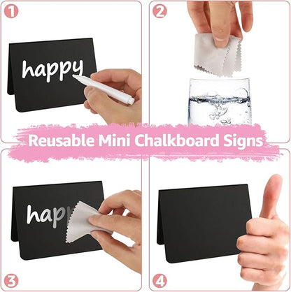 40 Pack Mini Chalkboard Signs for Food, 4x3 Inches Small Chalkboard Sign with 4 Cleaning Cloth, Small Reserved Tables Sign for Wedding Party Buffet Bakery Table Signs