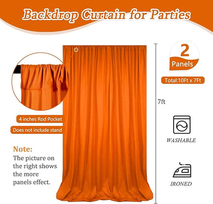10 x 7 Feet Orange Backdrop Curtain for Partie, Background Curtains for Photoshoot, Birthday, Wedding, Halloween, Thanksgiving, Christmas Day, New Year Party Decorations 5Ft x 7Ft, 2 Panels